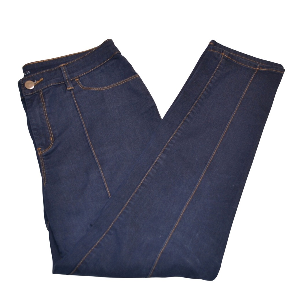 Chico's Platinum Ankle Seamed Casual Everyday Travel Fall Pants Dark Wash Blue‎